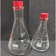 V-TWO 實驗室錐形瓶，耐熱玻璃材質，附紅色瓶塞，容量可選：500ml/1000ml, 1個, 1L