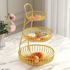 三層金屬瀝水收納籃，適用於客廳、茶几、餐桌，收納零食、水果、糖果, 三層金果盤, 1個