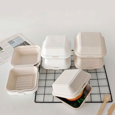 B-003 일체형 햄버거 용기 펄프 일회용 도시락 화이트 50개입 1개