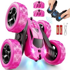 어린이 RC카 4륜구동 스턴트카 LED 360도 회전, 장미색