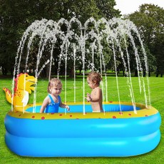 充氣遊泳池 兒童戲水池 雙層充氣恐龍噴水池 戶外幼兒園家庭寶寶小孩, 1個, 手汞+【雙層】1.7米恐龙喷水池