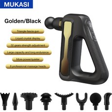 MUKASI Electric Massage Gun 32 레벨 근막 총 딥 티슈 넥 바디 백 근육 스포츠 마사지 릴랙스 통증 완화 운동, Type C Charge, Gold