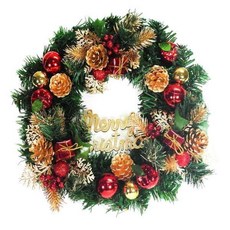 摩達客耶誕 台灣製14吋豪華高級綠色聖誕花圈(紅金色系)，手工組裝聖誕裝飾，打造溫馨節慶氣氛, 1個, 紅金色系