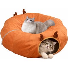 실내 고양이를 위한 펫 고양이 터널 침대 - 대형 도넛 접이식 및 세척 가능한 피카부 놀이 낮잠 숨김을 부드럽고 아늑한 공간 강아지 토끼 작은 반려동물을