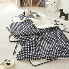 잠자코 체크러버 항균 어린이집 낮잠이불 세트, 블랙