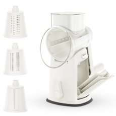 EVOKME 수납형 멀티 야채슬라이서 3in1 다용도 회전채칼 세트 당근 채써는기계 오이채썰기 감자 롤슬라이스 수동 대용량 가정용, 1세트, 화이트