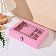 絨布翻蓋飾品收納盒, 9格粉色, 1個