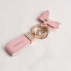 큐빅 리본 자동차 키링, 핑크, 1개
