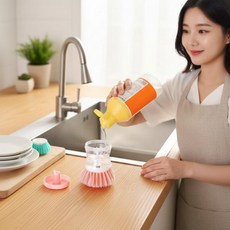 주방 세제 디스펜서 일체형 수세미 거치대 푸쉬형 설거지 세제통 펌프용기, 1개, 단일상품1