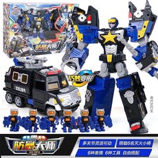 咖寶車神拯救聯盟玩具經典版防暴大師變形機器人搭載小將汽車禮物, 1個, 豪華版【防暴大師】2種形態+6小將