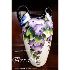 鄉村風紫藤花雙耳花瓶/花器 擺飾，精緻花紋設計，增添居家浪漫氣息