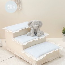 강아지 계단 3단 프릴 쇼파 침대 소형견, G. 파란색 줄무늬가 있는 베이지색, A. 2중 구조 길이 40cm x 너비 40cm x 높