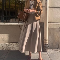 SAHINER 여성 봄가을 하이웨스트 플레어 롱 스커트 데일리 BQZ53