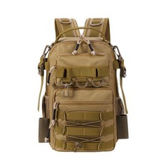 JRENA WAY 戰術雙肩包 大容量防水耐磨 戶外釣魚路亞魚竿包, 卡其牛津布