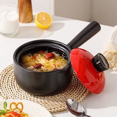 BLOWFISHFUGU 손잡이뚝배기 편수냄비 도자기 내열냄비 도자기 라면 냄비 밀크팬 1.2L, 1개, 16cm, 레드