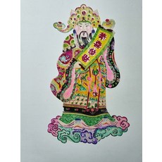 皮影 財神 純手工 牛皮雕刻 上色 收藏裝飾, 如圖所示, 1個