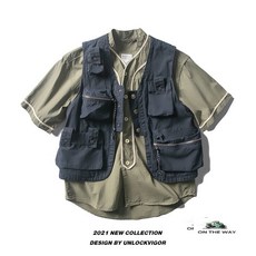 在路上 美式機能多口袋工裝馬甲 男街頭潮牌寬鬆百搭疊穿戰術無袖坎肩馬夾