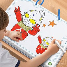 【臺灣-出貨】奧特曼畵畵本兒童馬剋筆塗色繪畵本3-6嵗幼兒園塗鴉填色本圖畵本, 活頁環扣設計-,隨機1本22頁【B款-奧特曼】+不帶畫筆