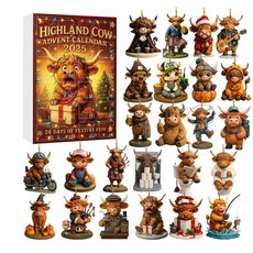 2025高地牛系列 聖誕降臨日曆盲盒 聖誕樹裝飾亞克力掛件盲盒洞洞盒, 高地牛盲盒（GJ586-001）,亞克力平面款式掛件, 1個