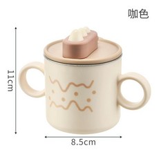 嬰兒輔食碗 316不銹鋼雙耳防燙碗 卡通小熊貓設計, 小恐龍316不鏽鋼杯咖色, 1個