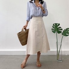 네모엔룩 A라인 린넨트임롱 플레어 스커트