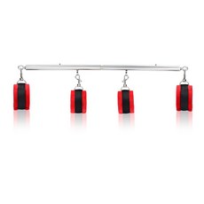 Cladele 블랙 튼튼한 스테인리스 스틸 확장 가능한 스프레더 바 PU Claret TiaoZI 조절 스트랩 4개 침실용 요가 필라테스 홈 운동 스포츠 트레이닝 피트니스, Silver+Red Furry Kit