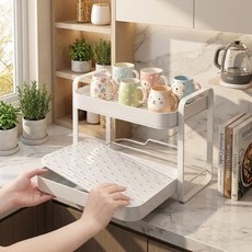 리빙루트 컵정리대 건조대 선반 거치대, 1개, 화이트, 2단