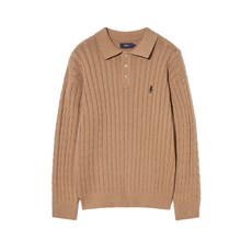 예일 YALE 케이블 폴로 니트_베이지