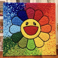 村上隆太陽花 DIY毛球畫手工製作, 1個, 經典款,40*40全套（畫板+毛球材料包）