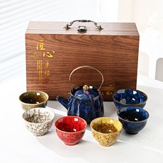 拉絲窯變五行杯茶具漸變茶盞天目套裝整套全套禮盒伴手禮提梁壺, 1個, 窯變茶盞套裝:如圖所示58