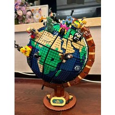 레고 블록 교육용 지구본 회전 리모컨 세계지도 + 장식품 조명, E. 고화질 버전 Globe  Step 하위