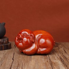 黑檀木質雕刻福氣豬擺件, 花梨木福氣豬
