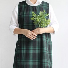 원피스형 그린체크 앞치마 어린이집 보육교사 선생님, 그린