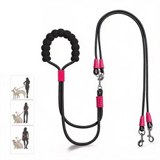 강아지 두마리 동시 산책 리드줄 중소형견 일체형 더블 리드줄 1.8미터 엉킴 방지 산책줄, 1개, 검정색