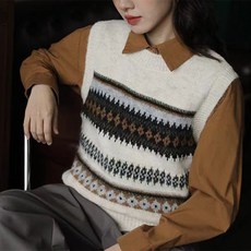 20258월 한국판 다용도 상의 회색 자수 니트 모직 조끼 니트 풀오버 민소매 조끼 여성용