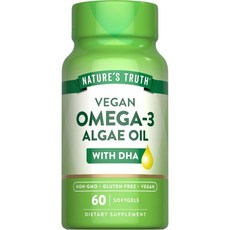 Nature's Truth Vegan Omega 3 Softgels | 60 Count | Algae Oil Formula with DHA | Non-GMO & Gluten F, Nature's Truth Vegan Omega 3 S, 1개