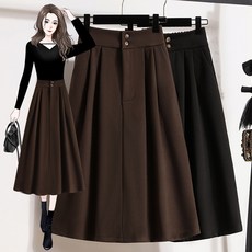 賣場新品精品半身裙簡約休閒淑女寬鬆型荷葉邊裙中裙毛呢大尺碼裙大擺裙, 咖啡色,大尺碼3XL, 1個