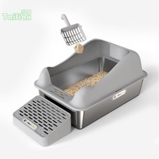 加寬加厚不鏽鋼貓砂盆 防外濺設計適用各大小貓 大貓砂盆 貓便盆 貓沙盆 方型貓砂盆 貓咪廁所 寵物用品 寵物廁所, 灰色,H=15CM（不銹鋼盆）, 1個