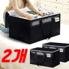 유즈모어 옷정리 이사가방 대형 지퍼 타포린백, 2개, 블랙