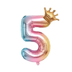 블링모어 대형 왕관 숫자 풍선 생일 기념일 이벤트, 1개, 레인보우 숫자 5 1개, 레인보우 숫자 5
