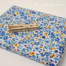 면혼방원단 플라워 꽃무늬 천 미니로즈 블루