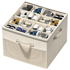 신발정리함 16칸 뚜껑형 접이식 수납함 보관함 신발 케이스 투명 슈케이스, 베이지, 1개