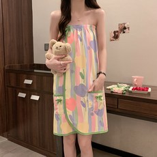 여성용 여름 얇은 수면 원피스 부드러운 샤워 목욕 가운, 1개, 무지개