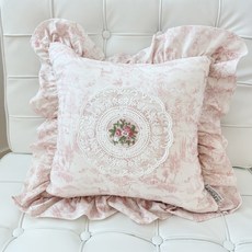 오라이프샵 국내제작 유럽풍 블랑 로제 레이스 쿠션커버 등받이 쿠션