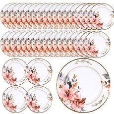 핑크 플로라 파티 일회용 종이접시 18cm, 40개, 1개입