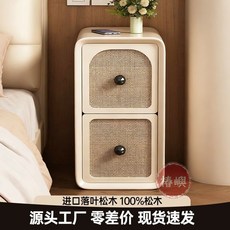 椿嶼 超窄中古實木床頭櫃 小型家用臥室極窄床邊櫃 迷你小櫃子矮櫃, 覓卡其-優質坂木框架+抗菌貓爪皮,寬25*深40*高47cm-孕嬰放心用, 1個