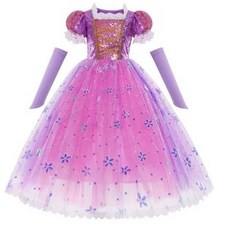 萬聖節兒童公主裙：長髮公主、白雪公主、冰雪奇緣角色扮演發光連衣裙