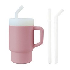 PandaEar 용 텀블러 실리콘 컵 빨대와 손잡이 포함 269.3g(9.5온스) 흘림 방지 트레이닝 BPA 프리 간편한 세척 - 블루 (핑크), 핑크