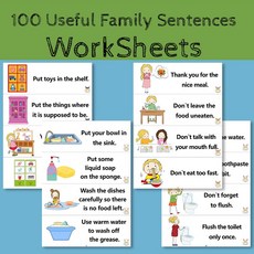 Useful Family English Sentences 일반적인 영어 상황 홈스쿨 워크북 학습 영어 유아 스티커북, Hard Copy - 100 Senten