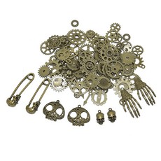 DIY 復古項鏈飾品配件 - 蒸汽龐克齒輪骷髏頭手骨混款吊墜手工材料, 古青混款140克（約92個）, 1個